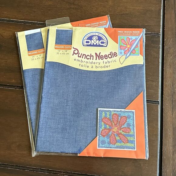 Set of 2 DMC Punch Needle Weavers Cloth Embroidery Fabric 14x18 Denim 792 - Picture 1 of 3